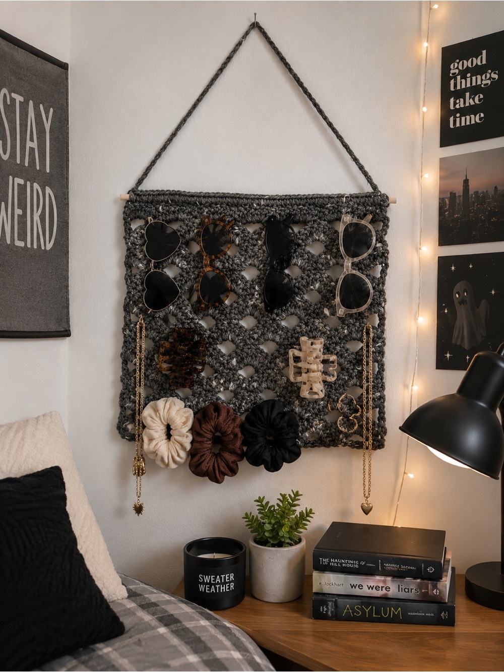 Crochet Wall Accessory Organizer Boho Dorm Room Storage